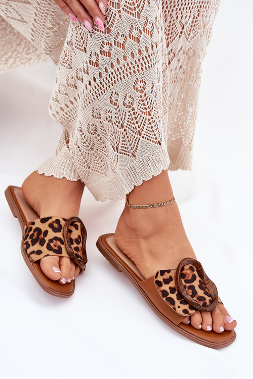 Damskie Klapki Płaskie Ozdobna Klamra Panterka Luwam