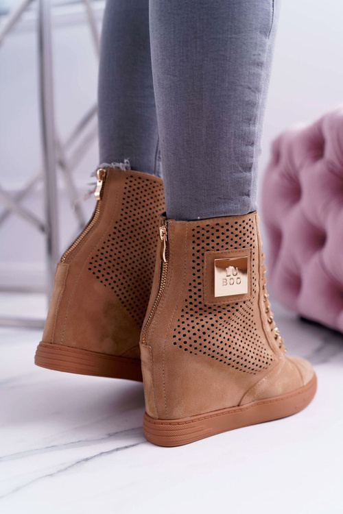 Women's Lu Boo Openwork Suede Camel Sneakers Clamma