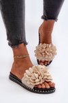 Women's Beige Flower Embellished Slippers Cellanen