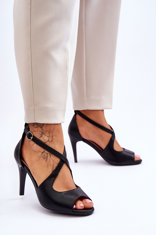 Fashionable Leather Sandals On A High Heel Sergio Leone SK429 Black