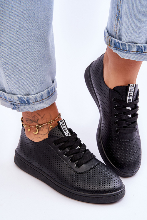 Women's Openwork Lace-up Sneakers Black Carinel