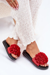 Women'S Slippers With Fabric Flowers Red Elachase