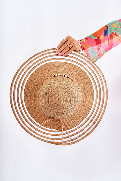 Straw Hat With Decorative Strip Brown Carra