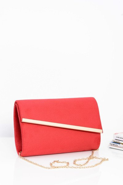 Red Suede Women's Clutch Bag on a Gold Chain
