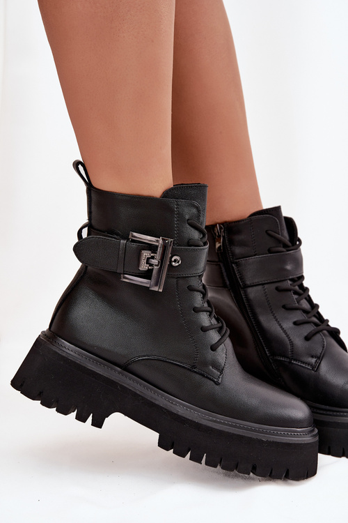 Damskie Botki Workery Ozdobna Klamra Ocieplane D&A MK52-032