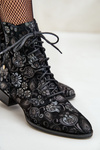 Suede Patterned Ankle Boots With Flat Heel Maciejka 06391-01 Black
