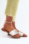 Women's Sandals With Eco Leather Decoration On Flat Heel White Sadria