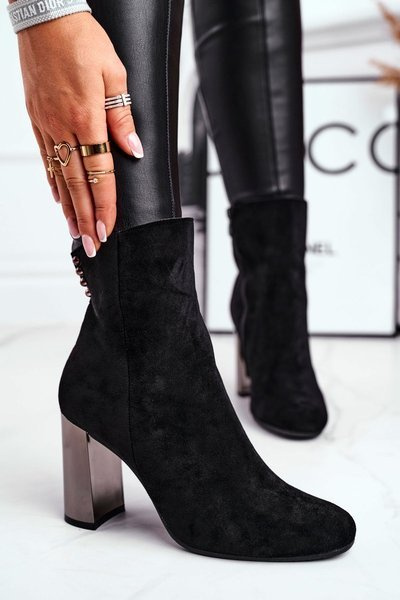 Damskie Botki Na Słupku Czarne Trens