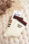 Women's Socks with Stripes and Teddy Bear Beige
