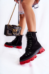 Warm Suede Boots Workers Tied Black-Red Pierro