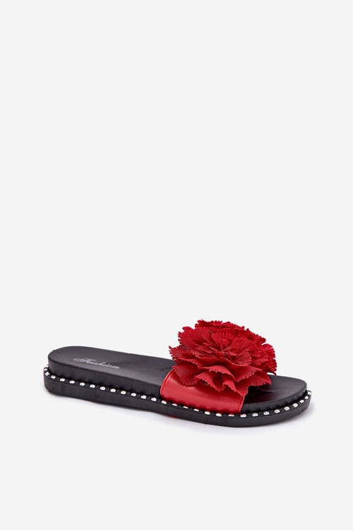 Women'S Slippers With Fabric Flowers Red Elachase