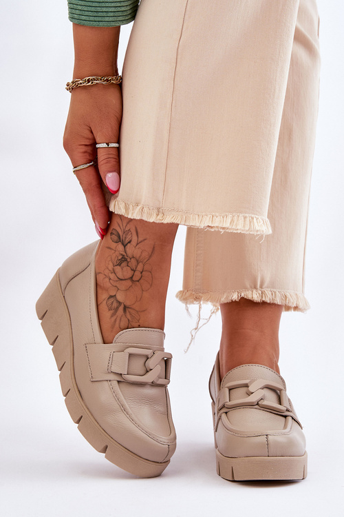 Patent Wedge Loafers Beige Felicita 