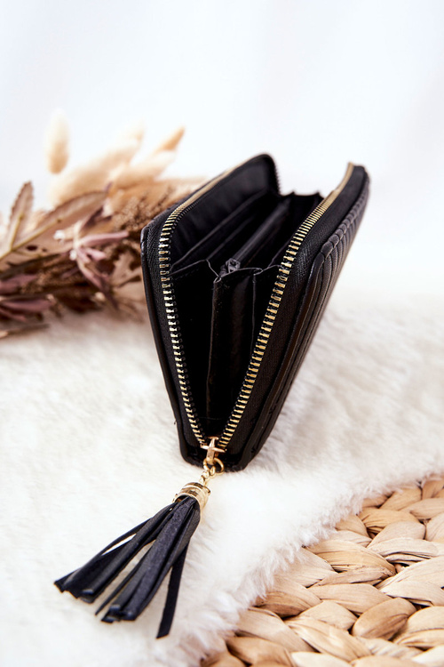 Large Quilted Wallet with Strap Black