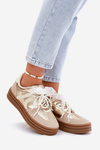Women's Platform Sneakers With Decorations Beige-Gold Vinness