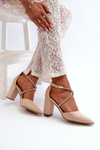 Suede Court Shoes with Rhinestones Beige Lagra