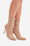 Fabric Stiletto Boots Dark Beige Amune