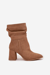 Ankle boots made of natural suede lined with a heel with gathering Zazoo 4216 beige