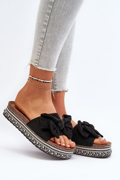 Klapki Damskie Platforma Kokarda Czarne Evatria