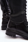 Black Lace-up Knee-high Combat Boots Idandrou