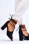 Suede Lace Up High Heel Sandals Black Sophie 