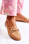 Women's Leather Loafers With Decorative Pearls Brown Sergia