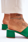 Classic Low Heel Leather Sandals Green Miley
