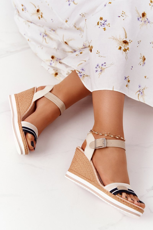 Wedge Sandals In Sailor Style Navy Beige Tropical