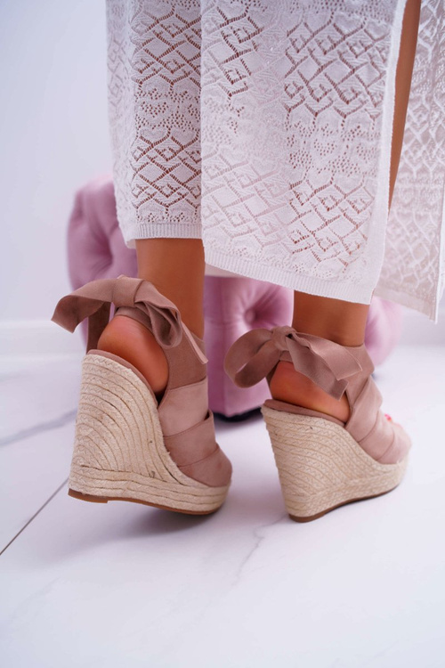 Women's Sandals On Stiletto Heels Linen Tied Beige Cantare