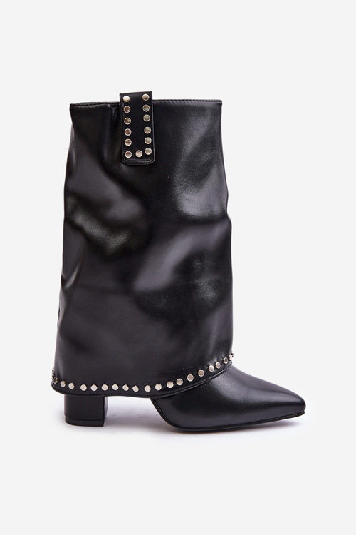 Insulated ankle boots with rolled cuff on heel black Tamalis
