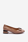 Beige Patent Leather Court Shoes with Block Heel Ilvanna