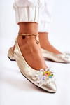 Leather Ballerinas On High Heels With Decoration Gold Elena