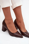 Chunky Heel Shoes With Pointed Toes Chocolate Ryvessa
