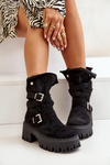 Women's Ankle Boots On Chunky Heel With Buckles And Strap Black Nerelisa