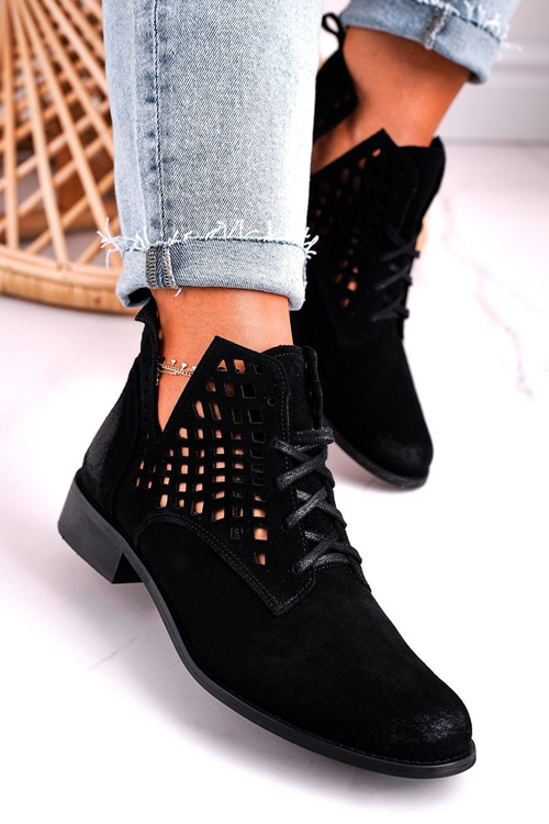 Women's Openwork Boots Suede Black Susannah