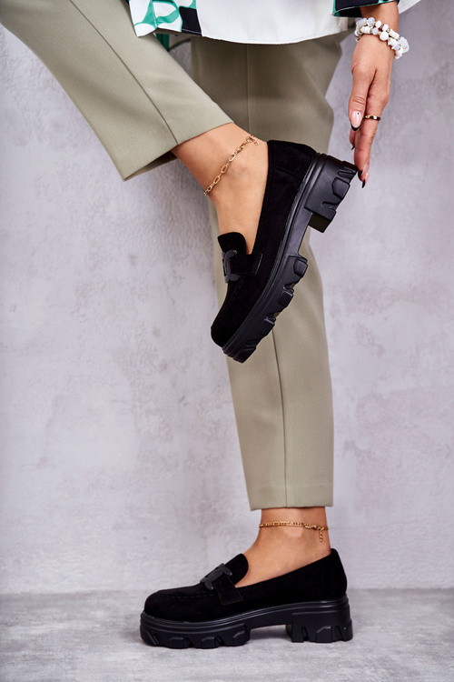 Półbuty Damskie Zamsz Platforma Czarne Janne