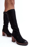Women's Chunky Heel Ankle Boots with Fur Lining Black Alzeta