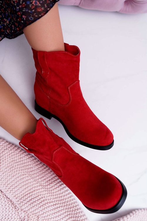 Women's Booties On Stiletto Heel Flat Heel Warmed Over The Ankle Red Demini