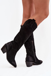 Women's Cowboy Ankle Boots On Heel Made Of Natural Suede Artiker 57C0232 Black