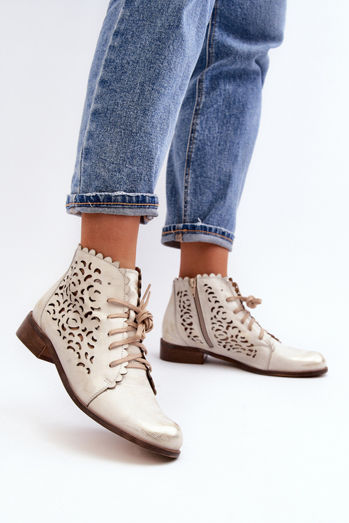 Lace-up Women's Ankle Boots Zazoo 2871 Gold Distressed