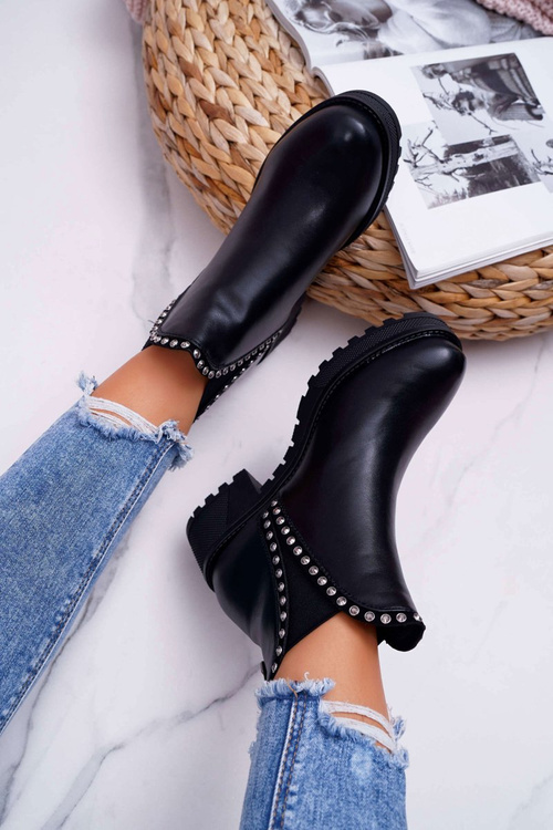 Women's Stiletto Boots With Zircons Black Sissy