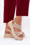 Ladies Platform Sandals Eco Suede Beige Karonia
