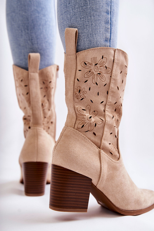 Women's Suede Boots With Cowboy Boots Beige Ariane