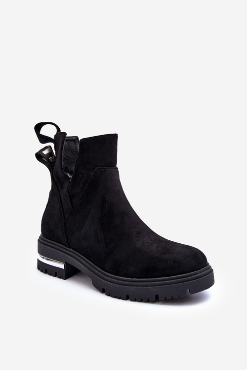 Leather Flat Heel Booties with Cutouts Black Lamedella 