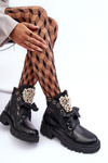 Leather Embellished Low Boots On A Flat Heel Black Binga