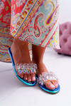 Women's Flip Flops With Zircons Lu Boo Gasoline Blue Medina