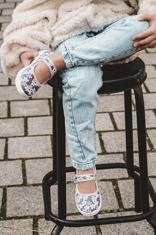 Children's ballerinas in flowers navy blue-Grey Noah