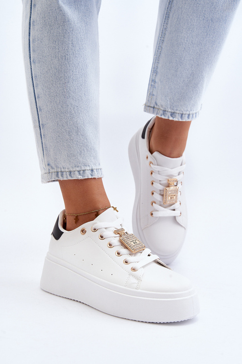 Sneakersy Damskie Z Ozdobą Białe Celedria LA279P