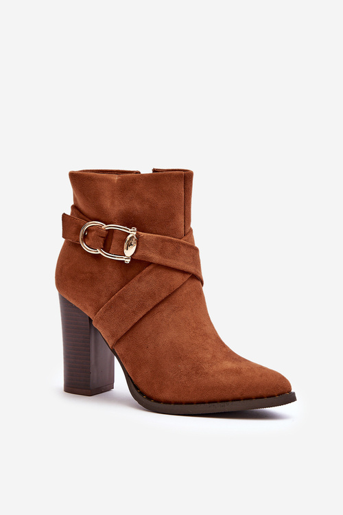 Botki Zamsz Słupek Klamra Camel Eftane 8740-GA