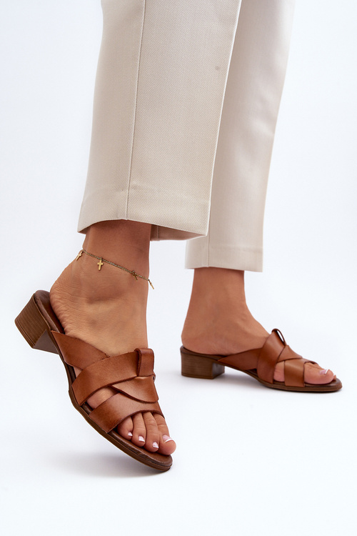 Zazoo 40236 Leather Women's Mules with Low Heel Brown