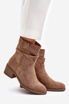 Warm Women's Boots With Gathered Shaft On Low Heel Beige Zinanya